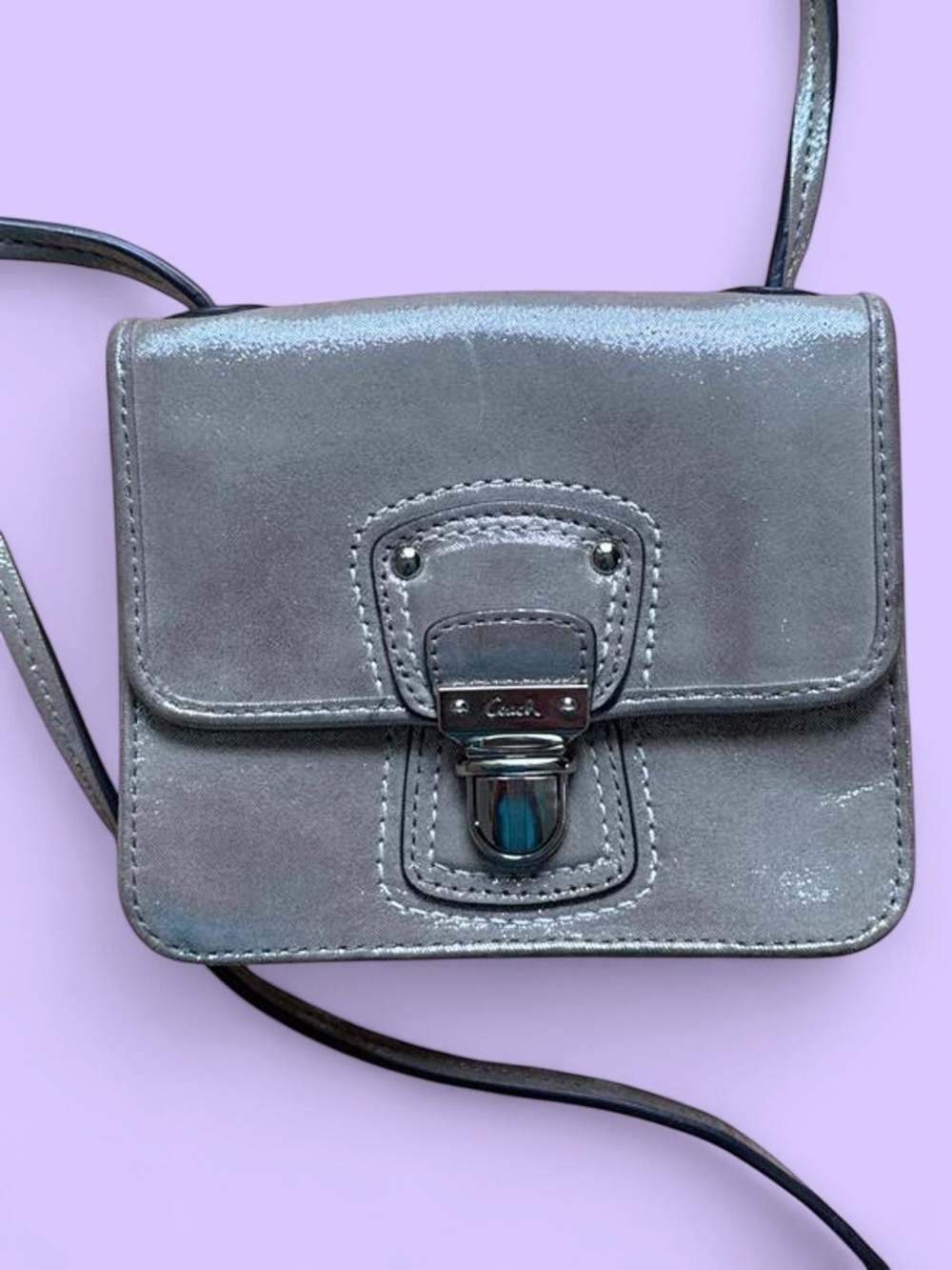 Coach Silver Metallic Leather Crossbody Bag